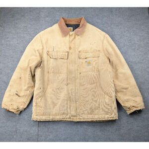 Carhartt Duck Canvas Jacket Mens Large C03 Chore Barn Work Wear Distressed USA